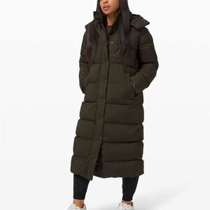 lululemon athletica Long Wunder Puff Coat in Dark Olive